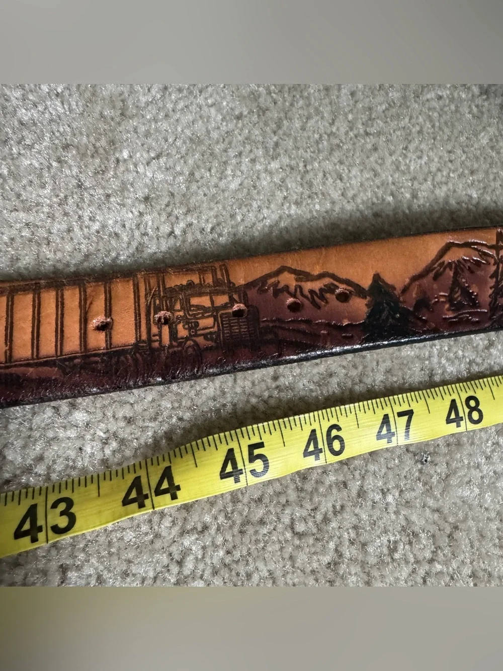 Trucker Mack / Semi Truck Mountain Outdoors Scene Brown Vintage Leather Belt